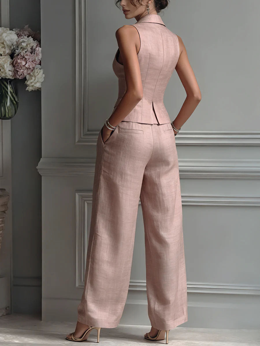 Irina - Ensemble deux pièces pour femme avec col en V et boutons