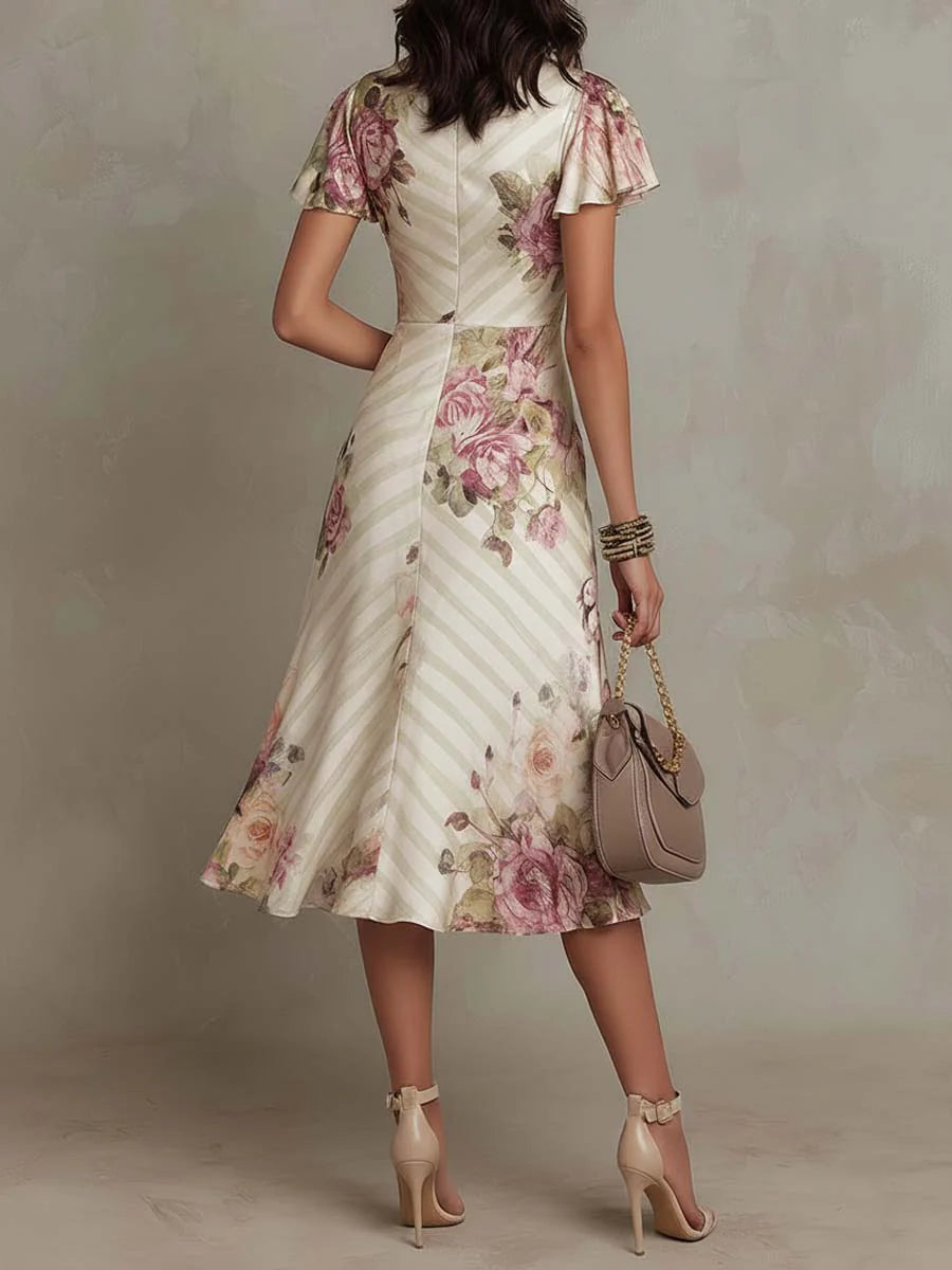 Alba - Robe en satin imprimé floral rétro