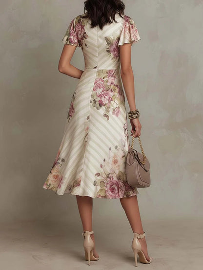 Alba - Robe en satin imprimé floral rétro