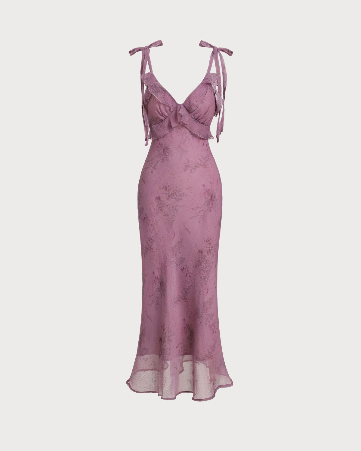 Vestido midi con tirantes con corbata floral y flor morado