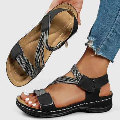 Sandalias ortopédicas elegantes Nina azul marino con tiras elásticas y talón ajustable