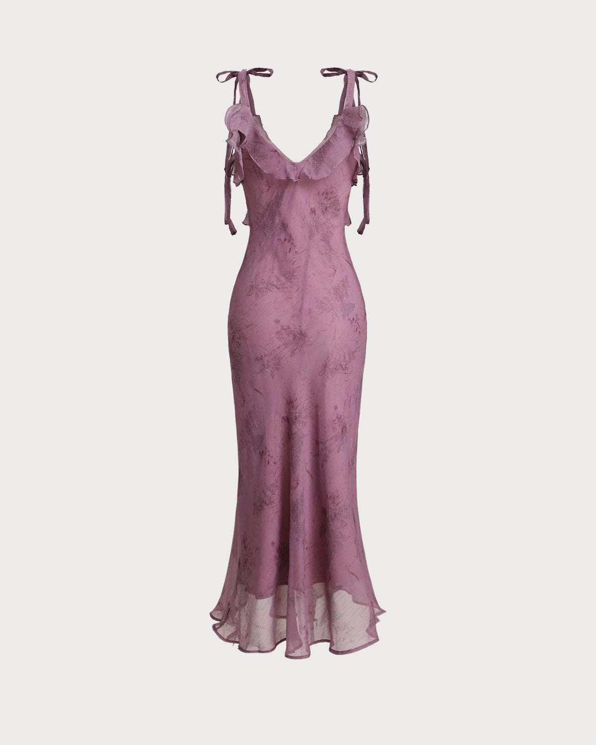 Vestido midi con tirantes con corbata floral y flor morado