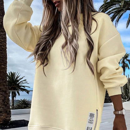 Rebeca - Robe pull décontractée à manches longues, fermeture éclair et fente