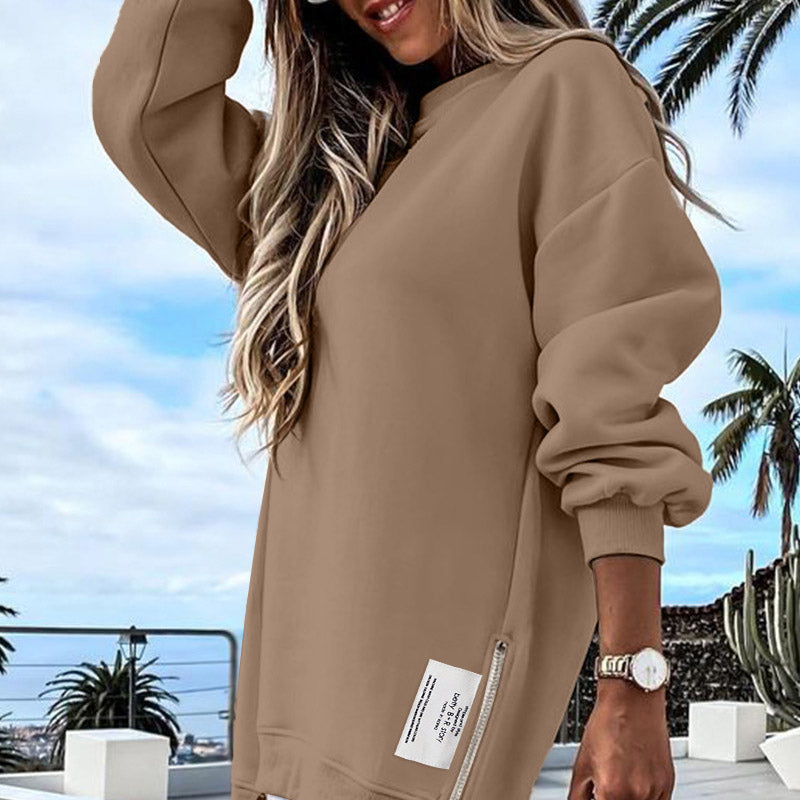 Rebeca - Robe pull décontractée à manches longues, fermeture éclair et fente