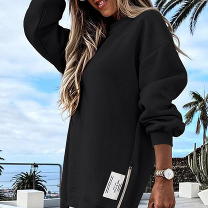 Rebeca - Robe pull décontractée à manches longues, fermeture éclair et fente