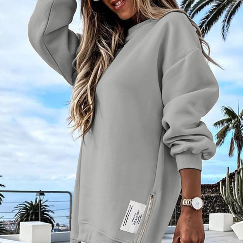 Rebeca - Robe pull décontractée à manches longues, fermeture éclair et fente