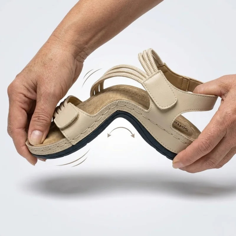Sandalias ortopédicas elegantes Nina beige con tiras elásticas y cierre de velcro
