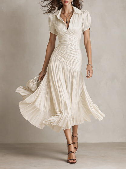 Adriana - Vestido de satén con rayas retro