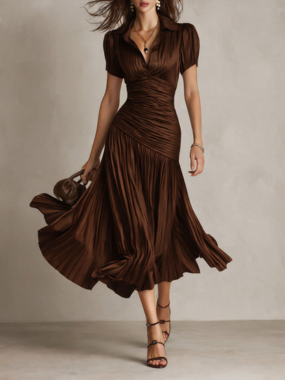 Adriana - Vestido de satén con rayas retro