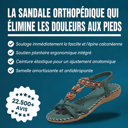 Sandalias ortopédicas azul petróleo con tiras decoradas, pulsera elástica y suela acolchada