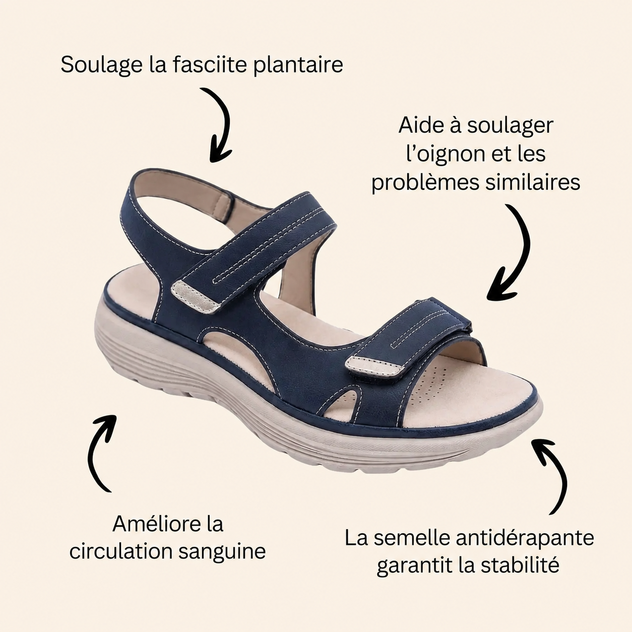 Sandalias ortopédicas antideslizantes azules de velcro, con plantilla acolchada