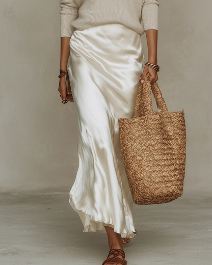 Elena - Robe midi satinée avec pull inclus