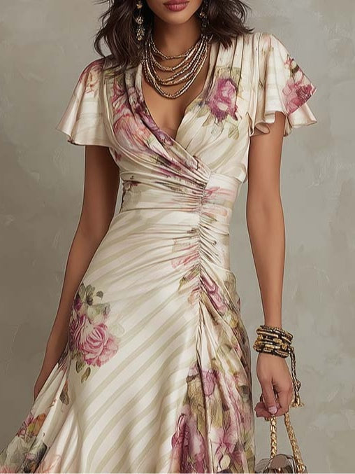 Alba - Robe en satin imprimé floral rétro