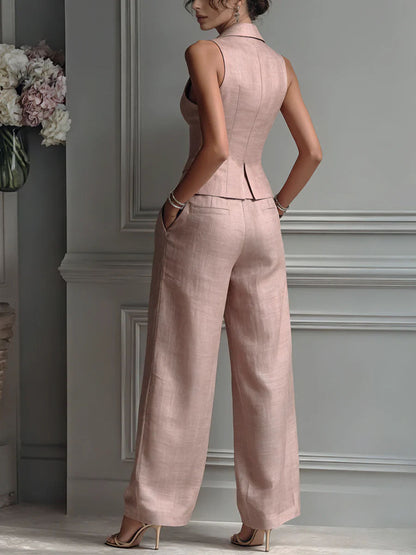 Irina - Ensemble deux pièces pour femme avec col en V et boutons