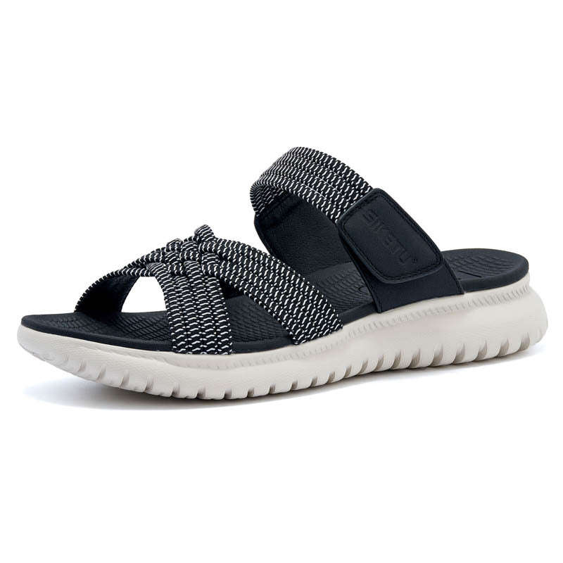Sandalias ortopédicas cómodas negras con tiras texturadas y pulsera SIKETIU