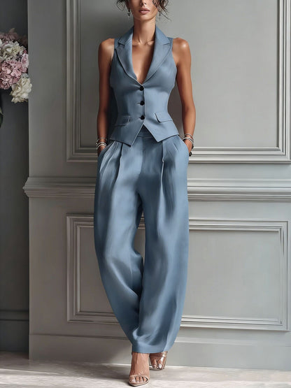 Irina - Ensemble deux pièces pour femme avec col en V et boutons