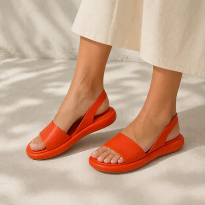 Sandalias ortopédicas cómodas Maria naranjas con dedos descubiertos y suela acolchada