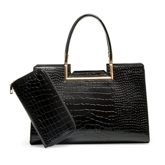 Ensemble sac à main et portefeuille en cuir