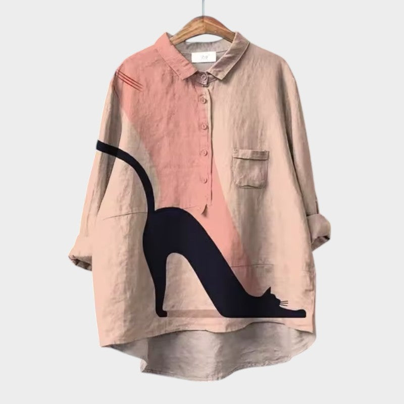 Chemise Liliana - Blouse en lin intemporelle avec des chats colorés