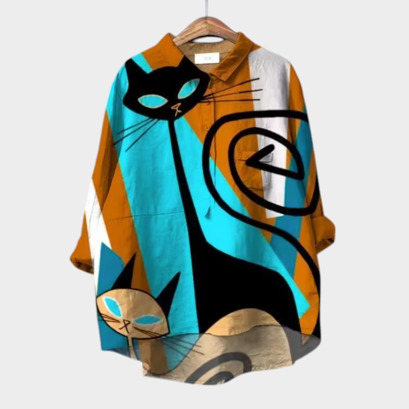Chemise Liliana - Blouse en lin intemporelle avec des chats colorés