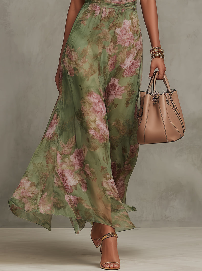 Serena - Robe longue verte à imprimé floral