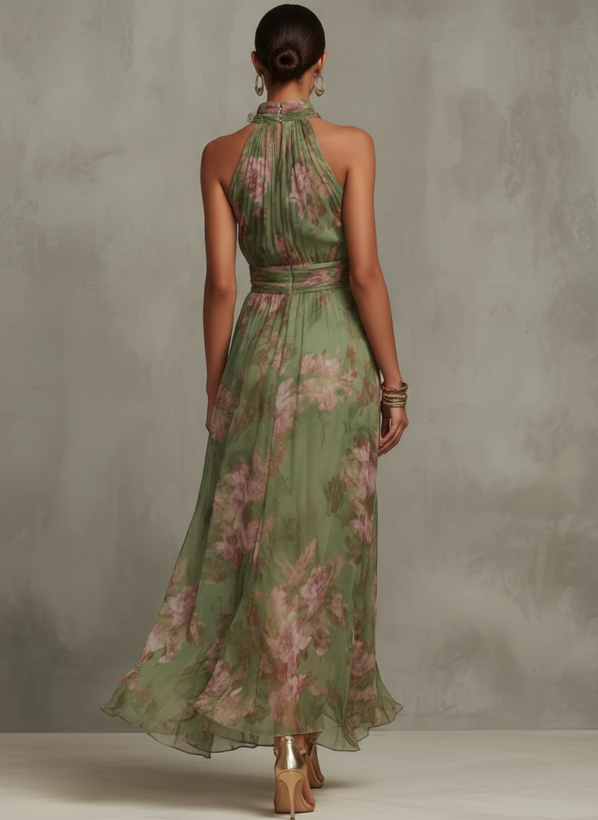 Serena - Robe longue verte à imprimé floral