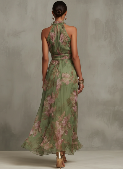 Serena - Robe longue verte à imprimé floral
