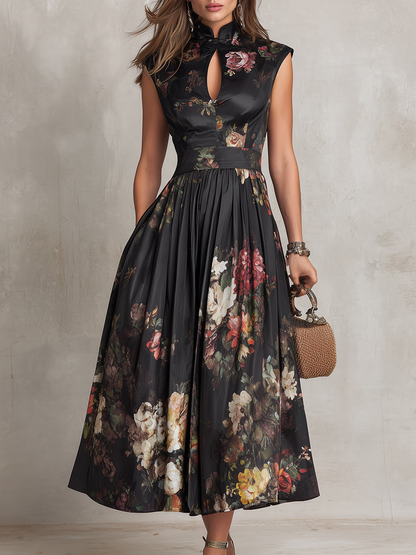 Violeta - Vestido negro con estampado floral