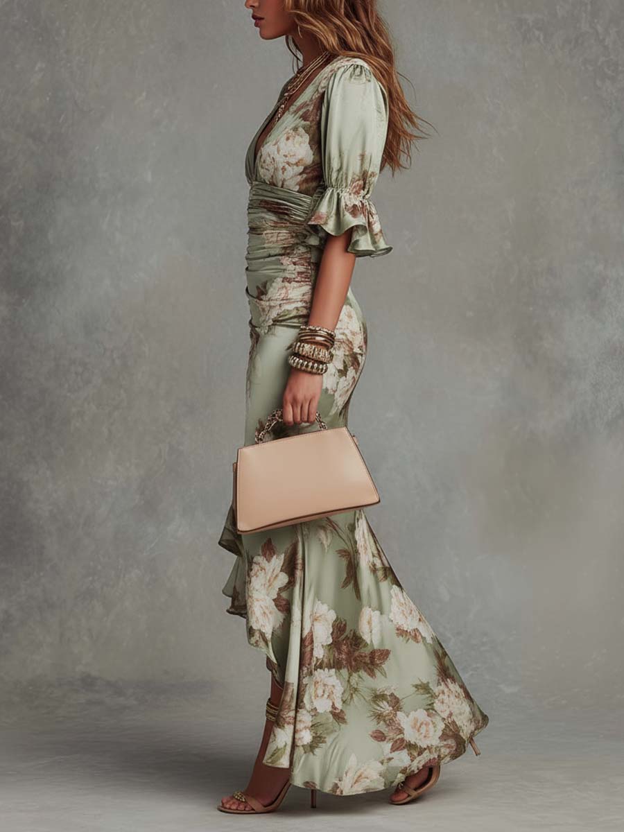 Anna - Robe longue asymétrique à col en V