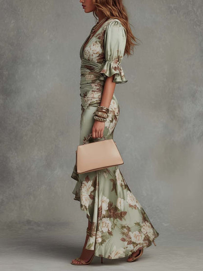 Anna - Robe longue asymétrique à col en V