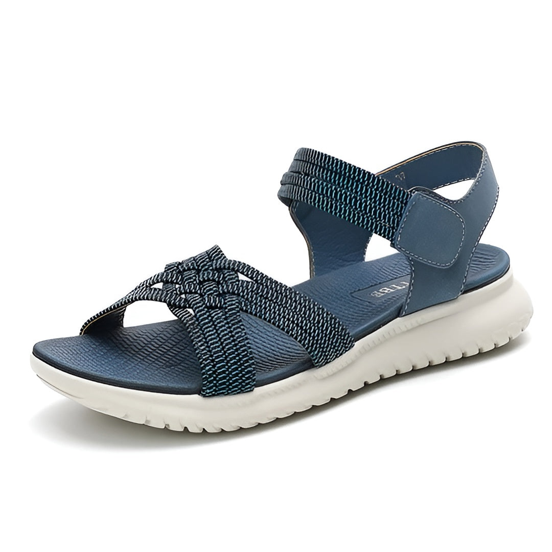 Sandalias ortopédicas azul marino con correa al tobillo y suela gruesa acolchada