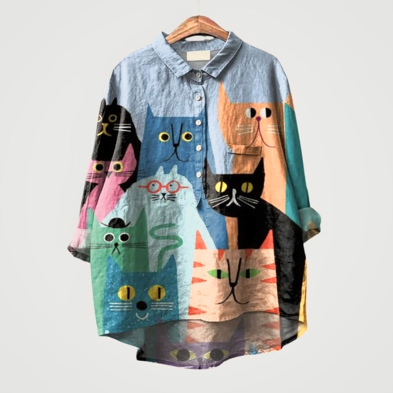 Chemise Liliana - Blouse en lin intemporelle avec des chats colorés