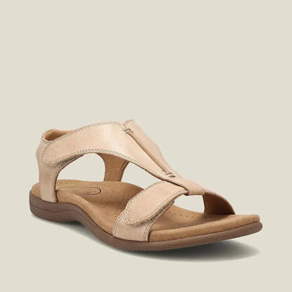 Sandalia ortopédica ergonómica beige con dos tiras ajustables y suela