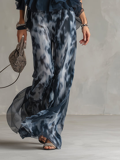 Ludovica - Ensemble élégant de chemisier à col roulé et de pantalon imprimé