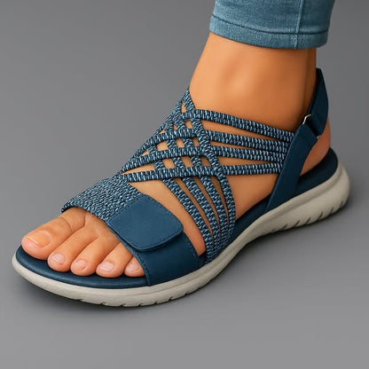 Sandalia ortopédica ergonómica azul marino con malla trenzada y tira ajustable