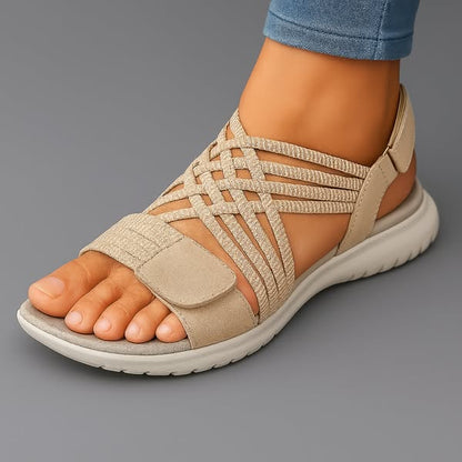 Sandalia ortopédica ergonómica beige con tiras elásticas y banda sobre el empeine