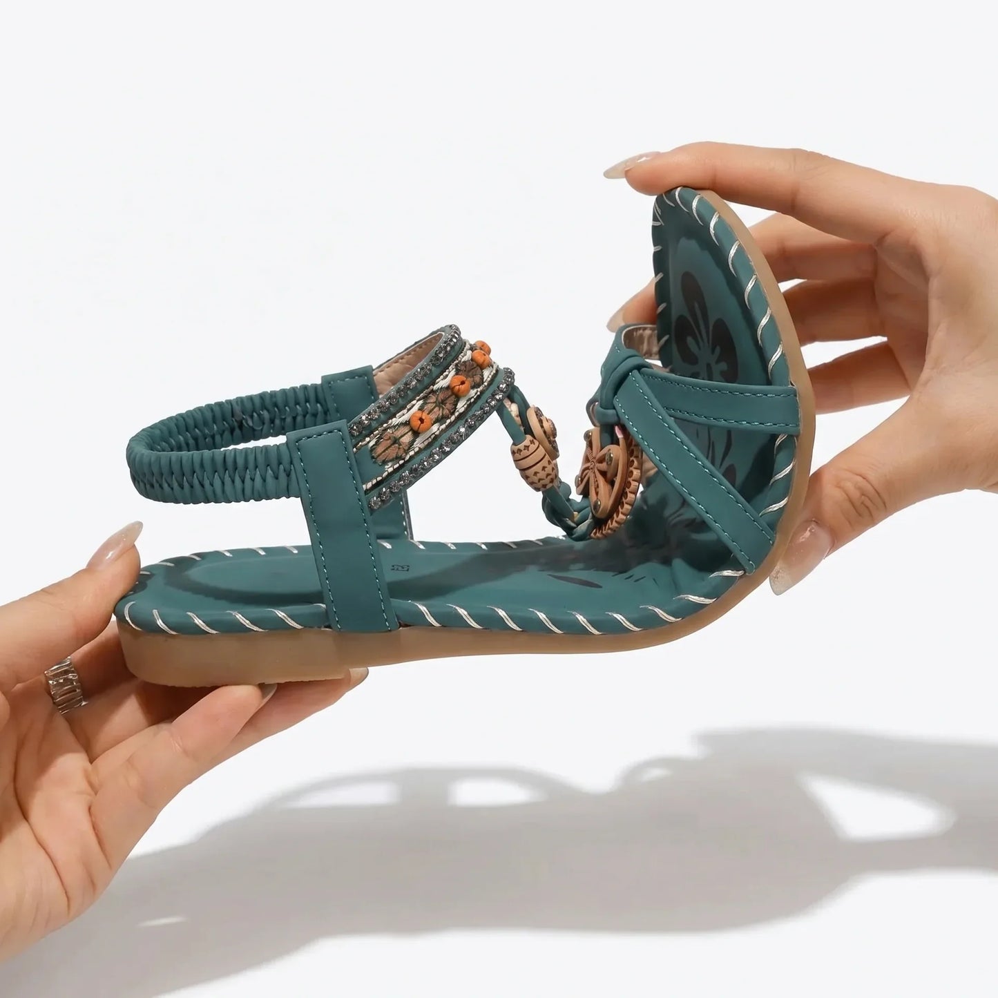 Sandalias ortopédicas cómodas verde oscuro con pulsera ajustable y sujeción en el talón
