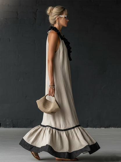 Vestido largo, elegante  con volantes