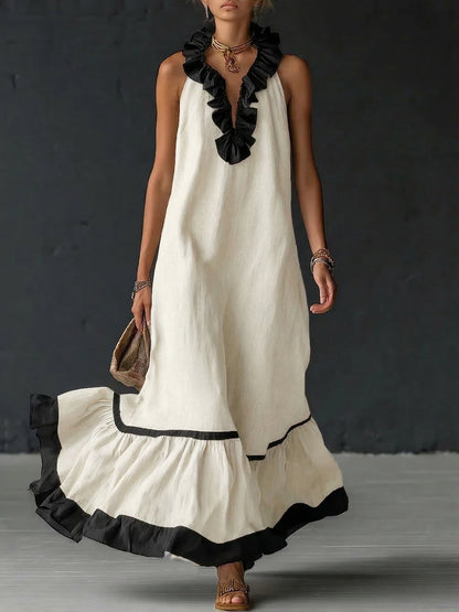 Vestido largo, elegante  con volantes