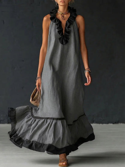 Vestido largo, elegante  con volantes