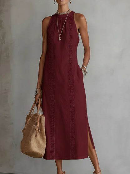 Blanca - Vestido de lino con cuello mao