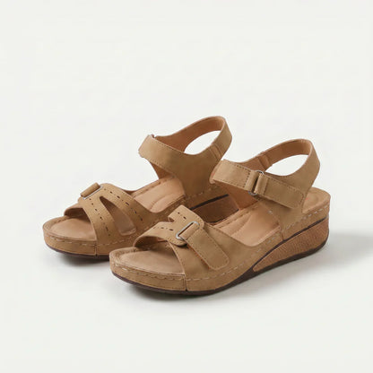 Sandalias ortopédicas con cuña beige claro, correas ajustables y suela de plataforma
