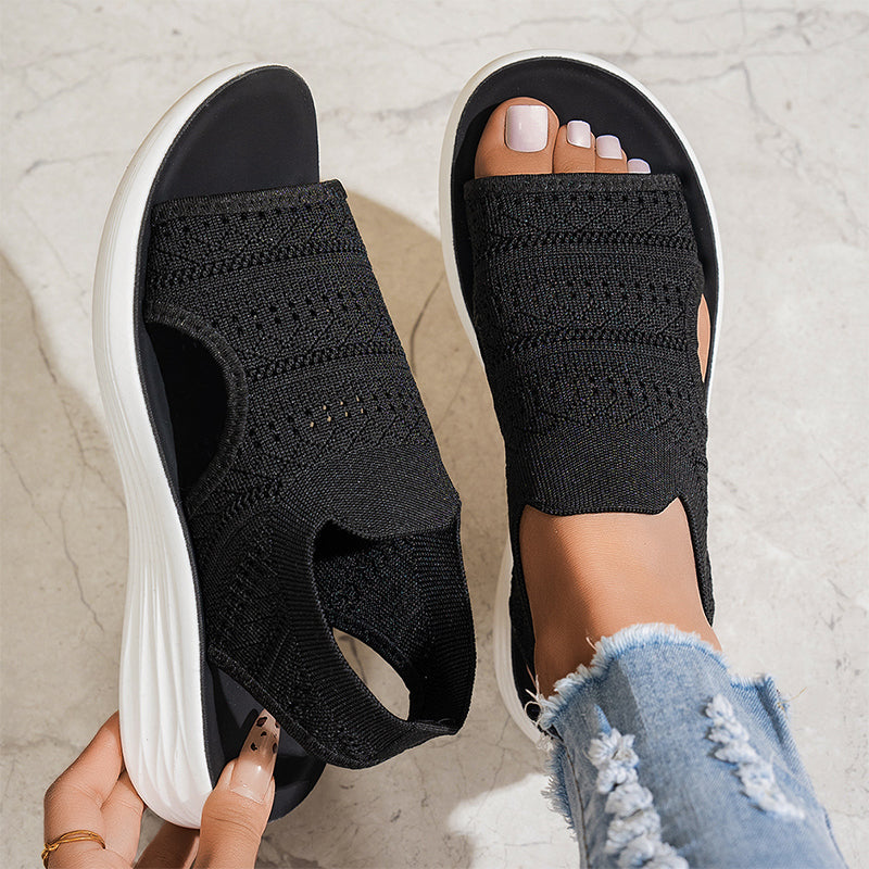 Sandalias ortopédicas cómodas Moara de tejido elástico negro y suela blanca
