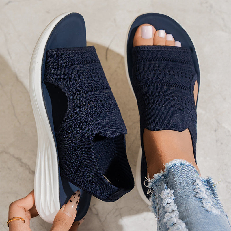 Sandalias ortopédicas cómodas Moara de tejido elástico azul marino y suela blanca
