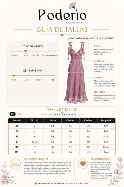 Vestido midi con tirantes con corbata floral y flor morado