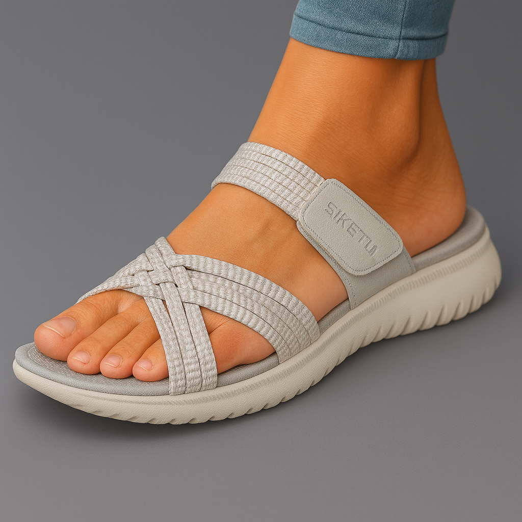 Sandalias ortopédicas cómodas grises con doble tira y pulsera SIKETIU