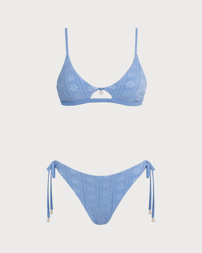 Ensemble de bikini triangle floral bleu en U